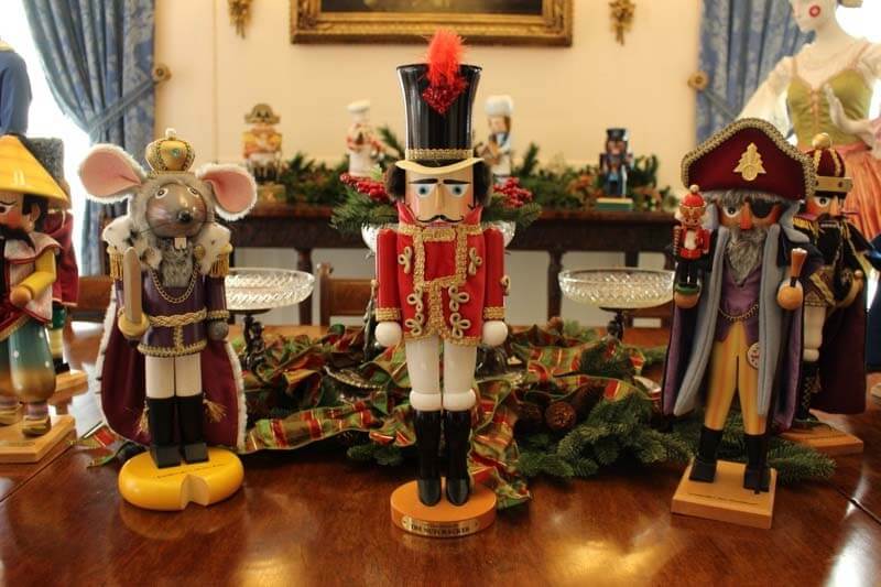 Classic nutcrackers displayed in the Cheekwood Mansion