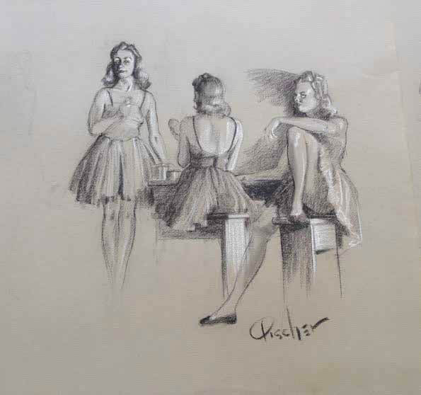 Drawing of three dancers 