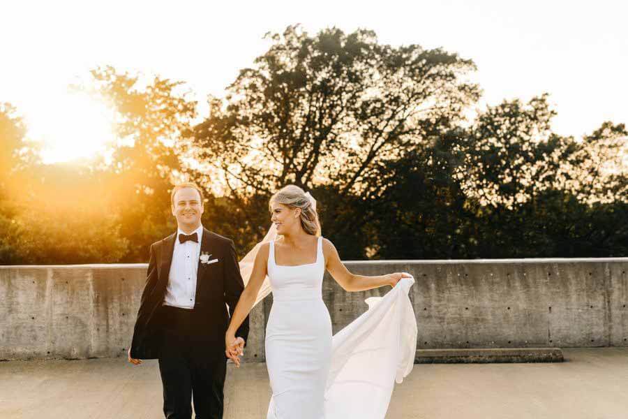 Chris Levy of Oak Hall and Haley Young at sunset on wedding day