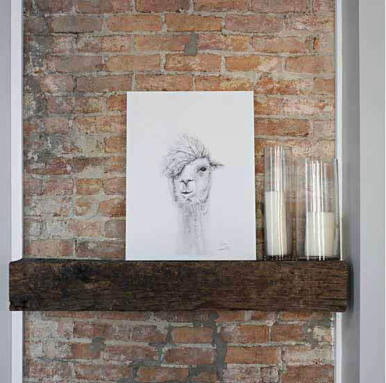 "Ken" llama artwork against brick wall 