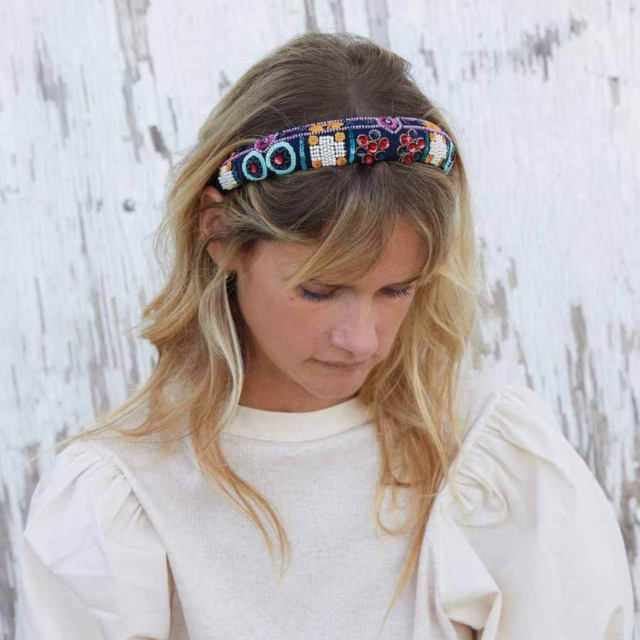 Beaded headband, $195, at A'mano | Image: A'mano boot stitch beaded headband