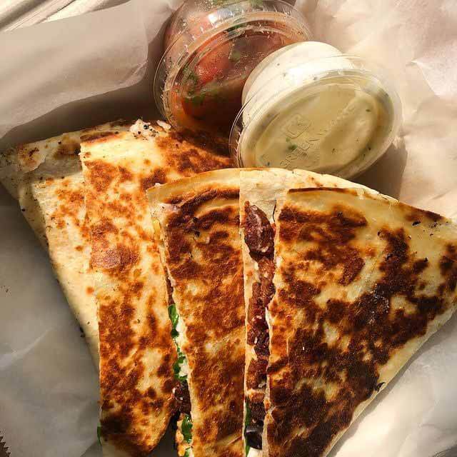 Graze Nashville offers the crispy BBQ Chik'n Quesadilla with sides of vegan ranch and pico de gallo. Image: Instagram BBQ Chik'n Quesadilla from Graze