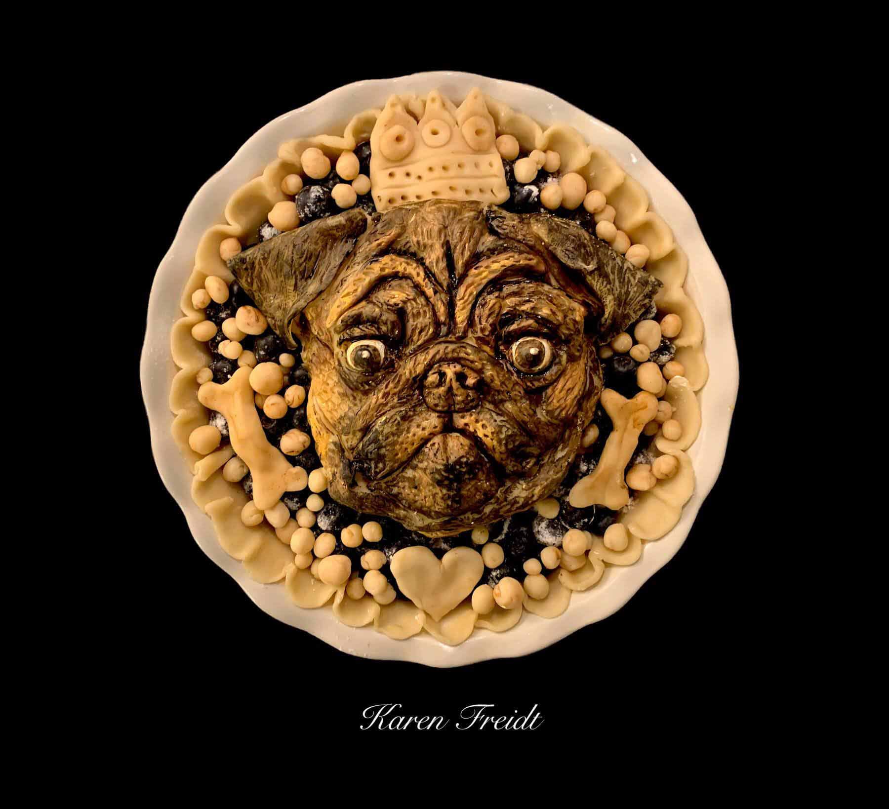 Pug pie by Pie artist Karen Freidt
