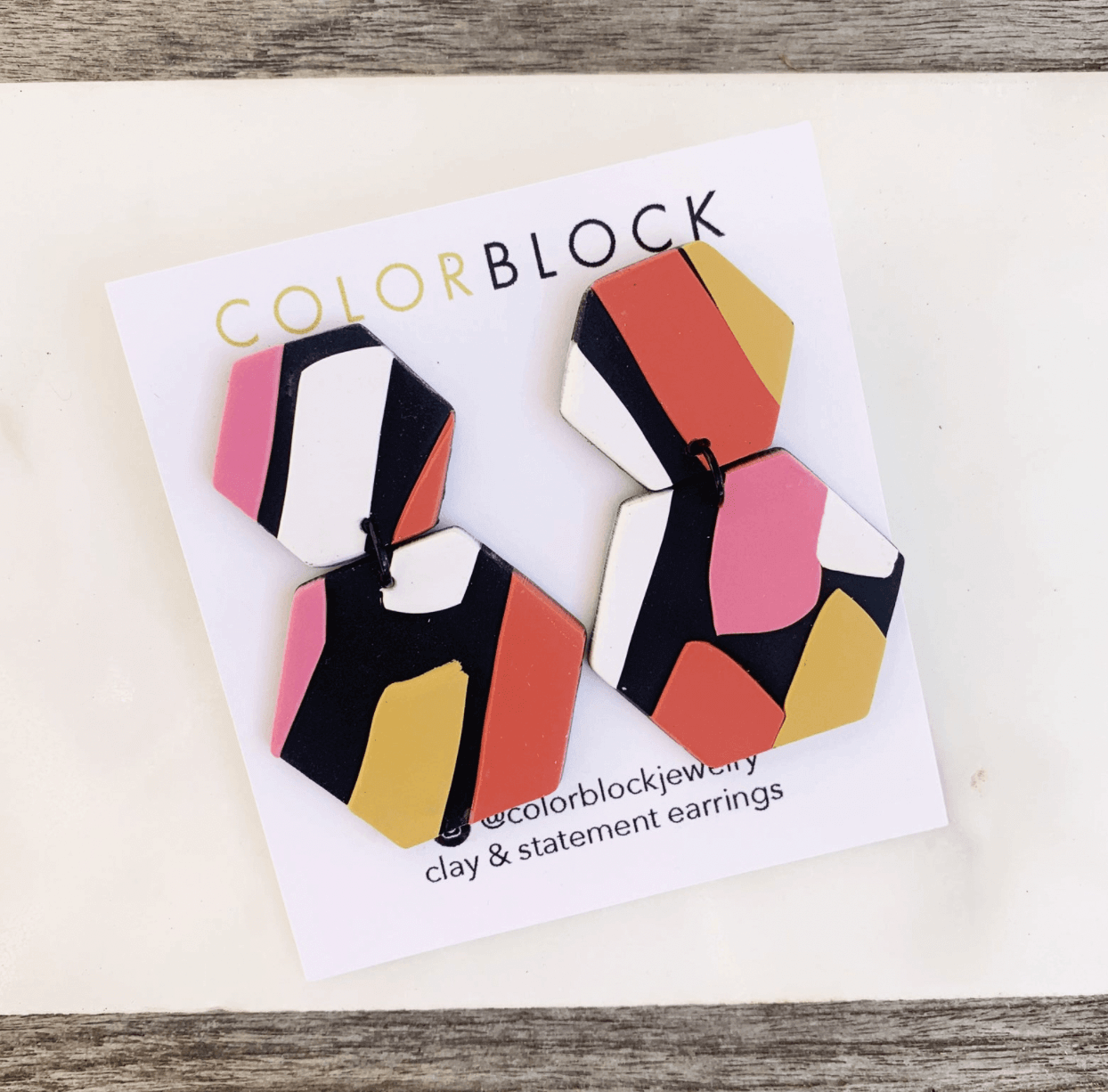Clay polymer earrings, $32, from Color Block Jewelry Clay polymer earrings from Color Block Jewelry
