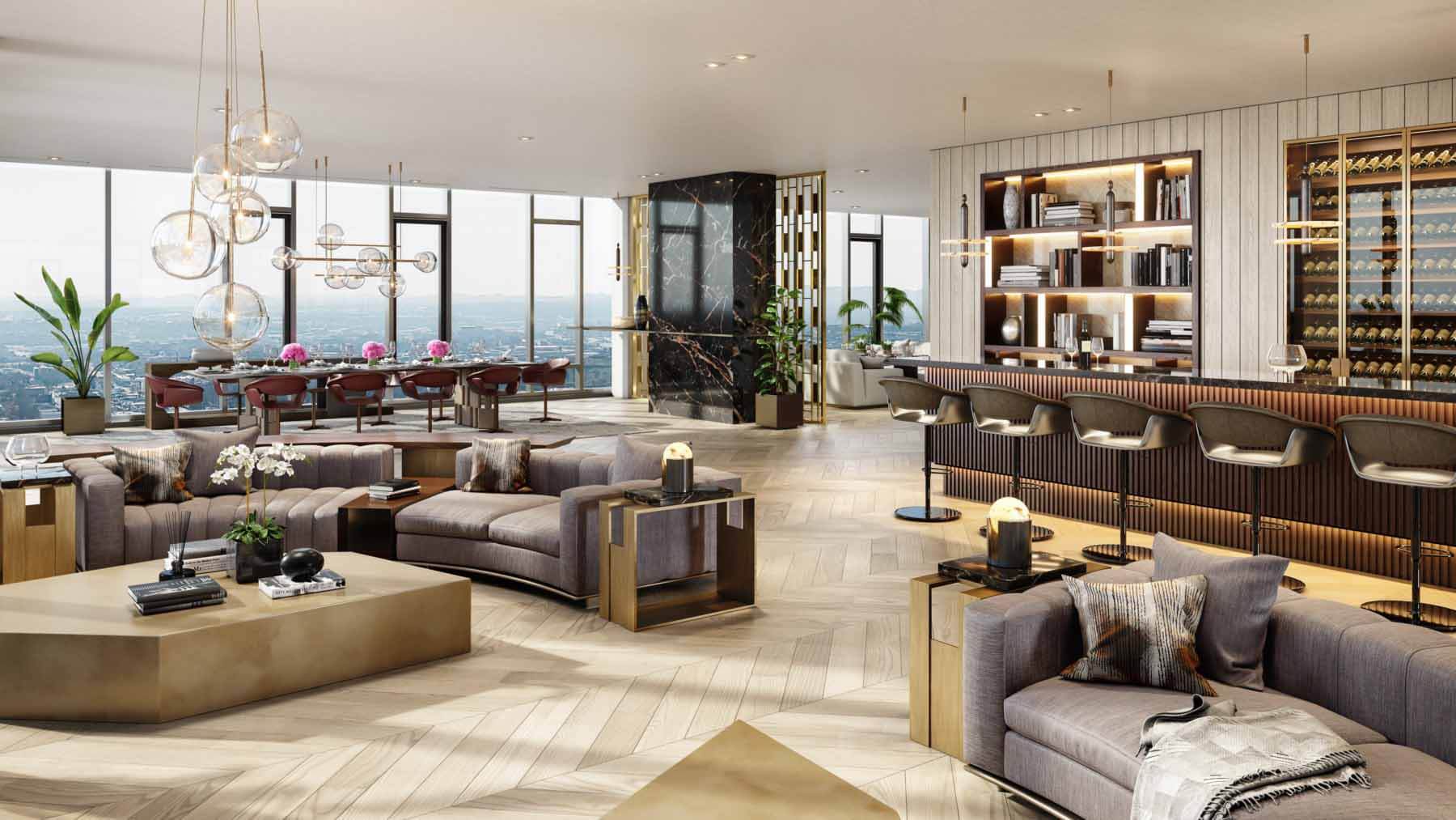 Options for how the penthouse is used are almost endless. The future owner can choose to incorporate Brodin Design Build's entire design concept or just elements of it. Interior of the Grand Penthouse at Four Seasons Private Residences Nashville