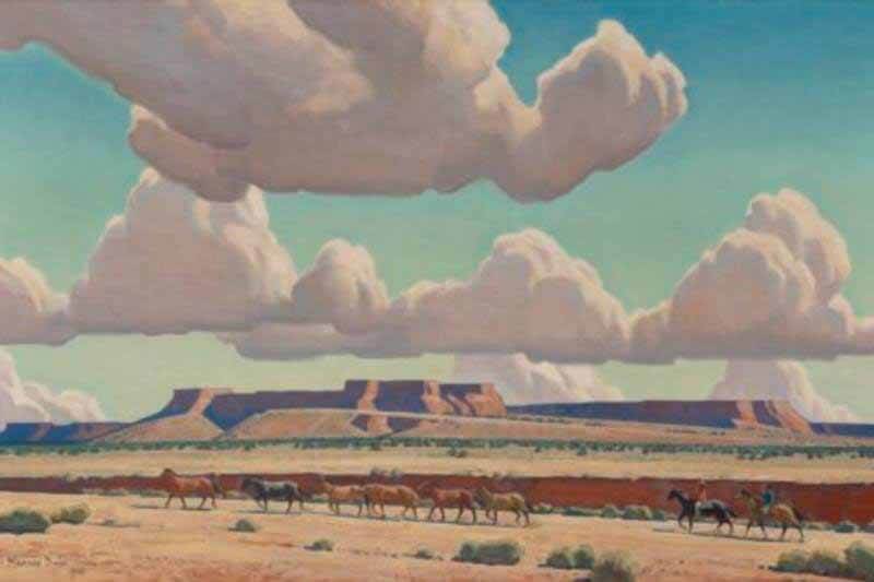 Image: Maynard Dixon. Wide Lands of the Navajo, 1945. Oil on canvas board, 24 x 38 in. Denver Art Museum: Roath Collection, 2013.100
