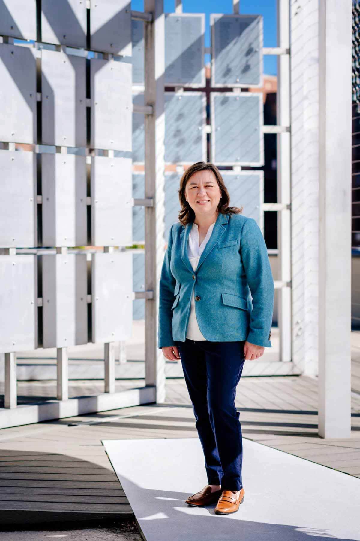 Sarah Nafziger posing in blue blazer