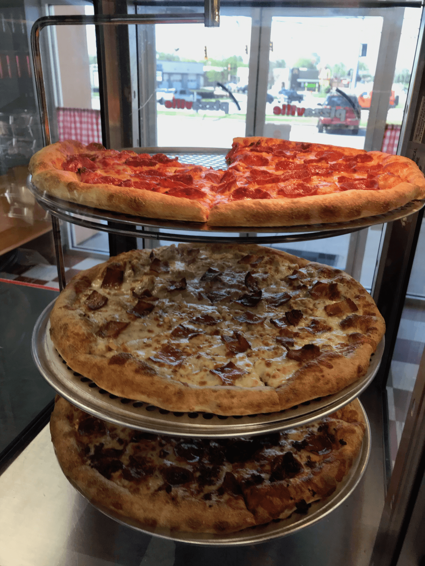 Pizzas on display at Pizzaville