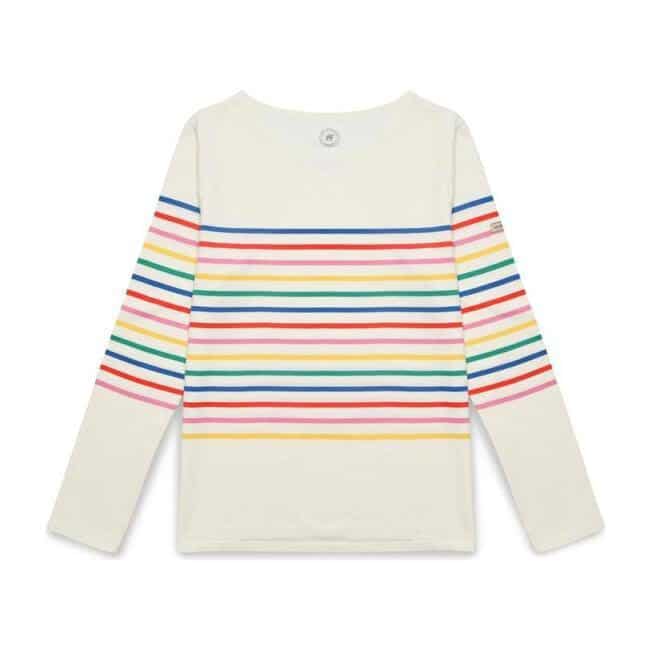 Children's top, $35, from Patch Nashville | Image: Patch Nashville White children's sweater with rainbow stripes
