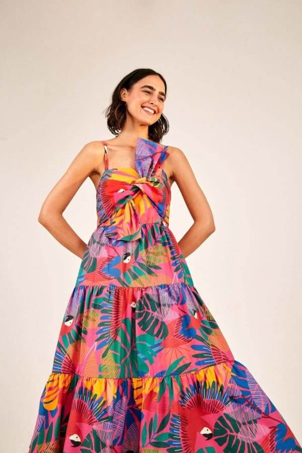 Tropical midi dress, $215, at The Avenue | Image: The Avenue Tropical springtime dress from The Avenue