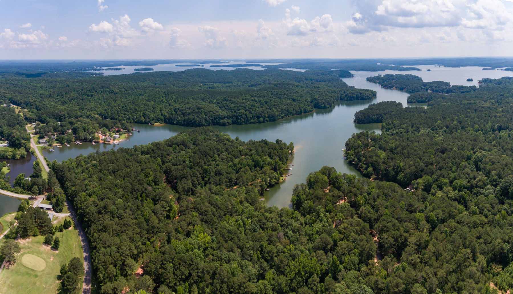 Aerial view of Lake Martin and White Oak Landing