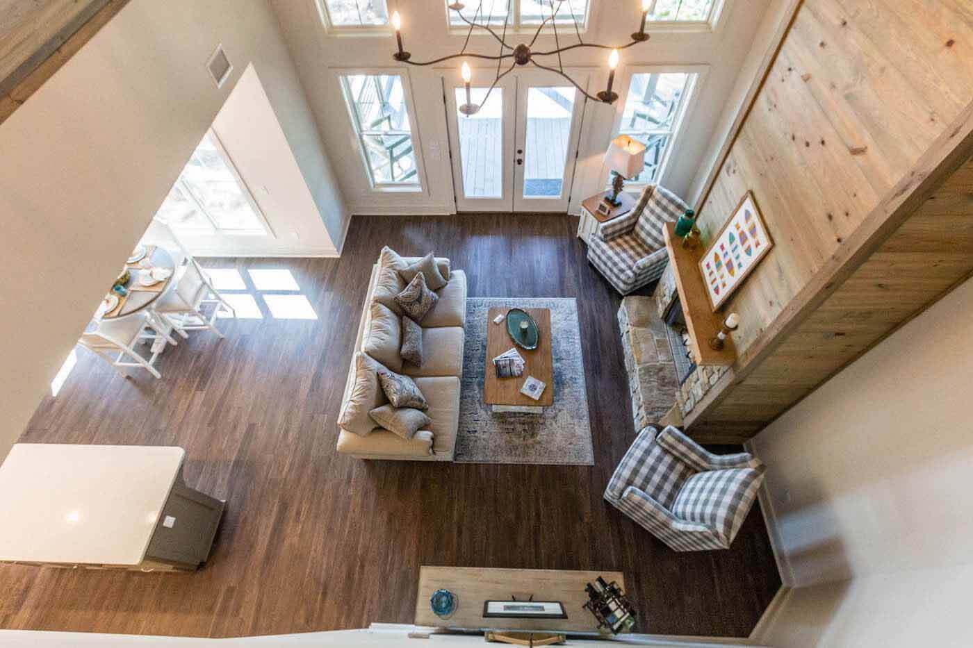 Aerial view of White Oak Landing living room