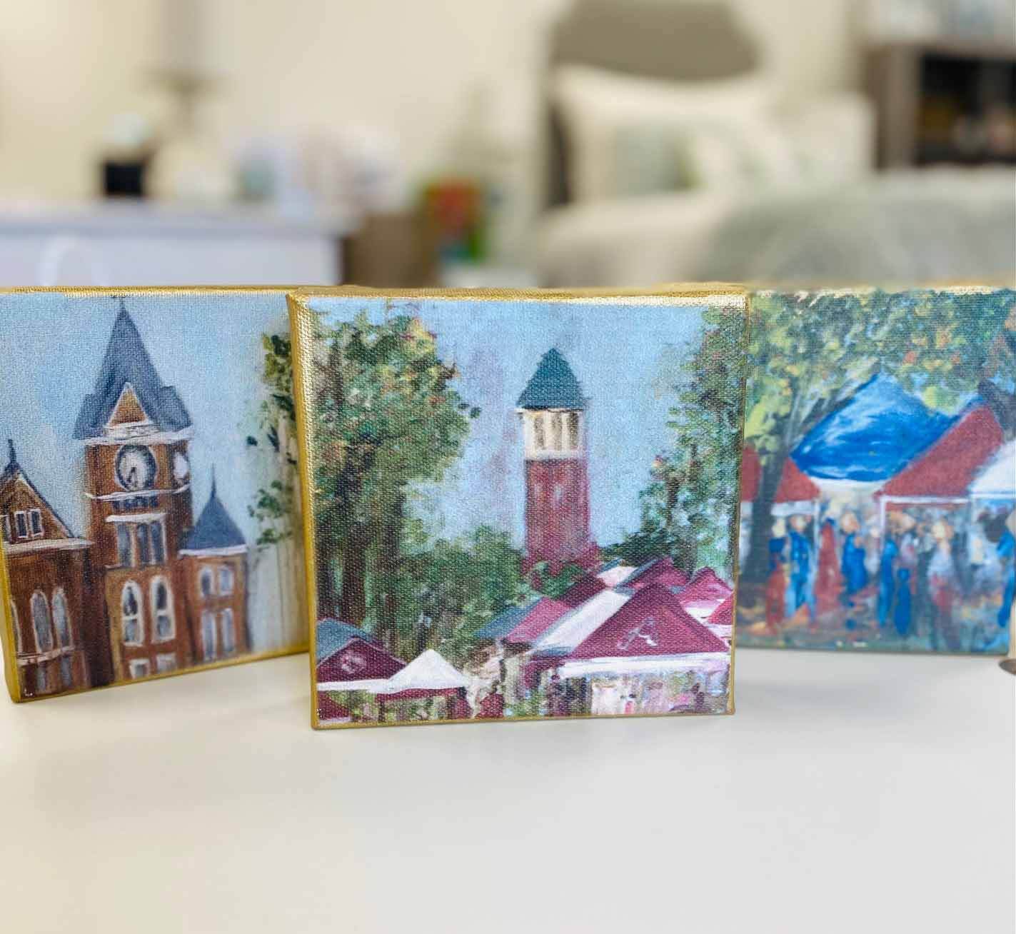 Original artwork of Auburn University, Ole Miss and University of Alabama from Dorm Decor