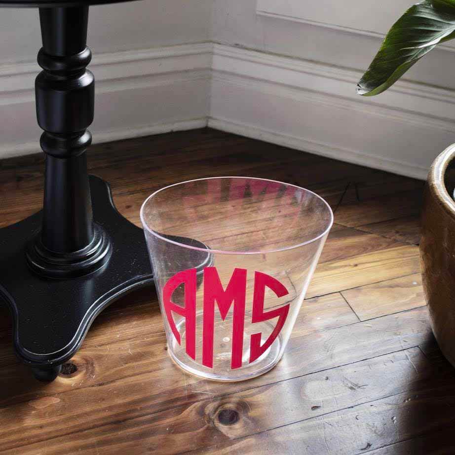 Monogrammed acrylic trash can 