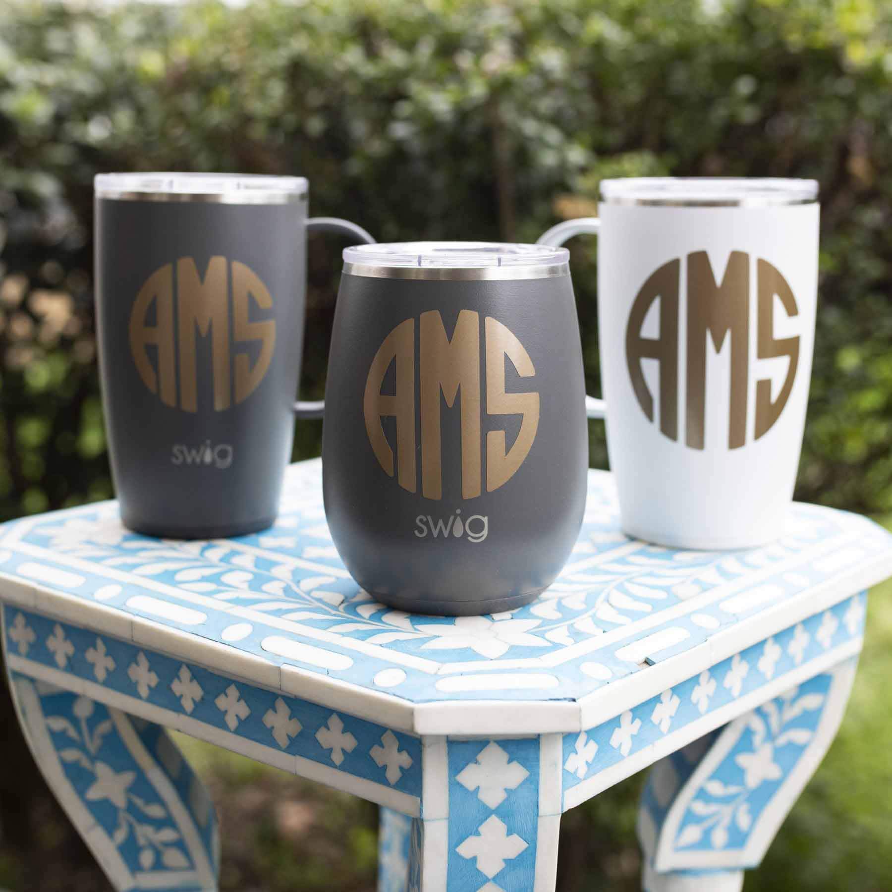 Grey and white personalized tumblers