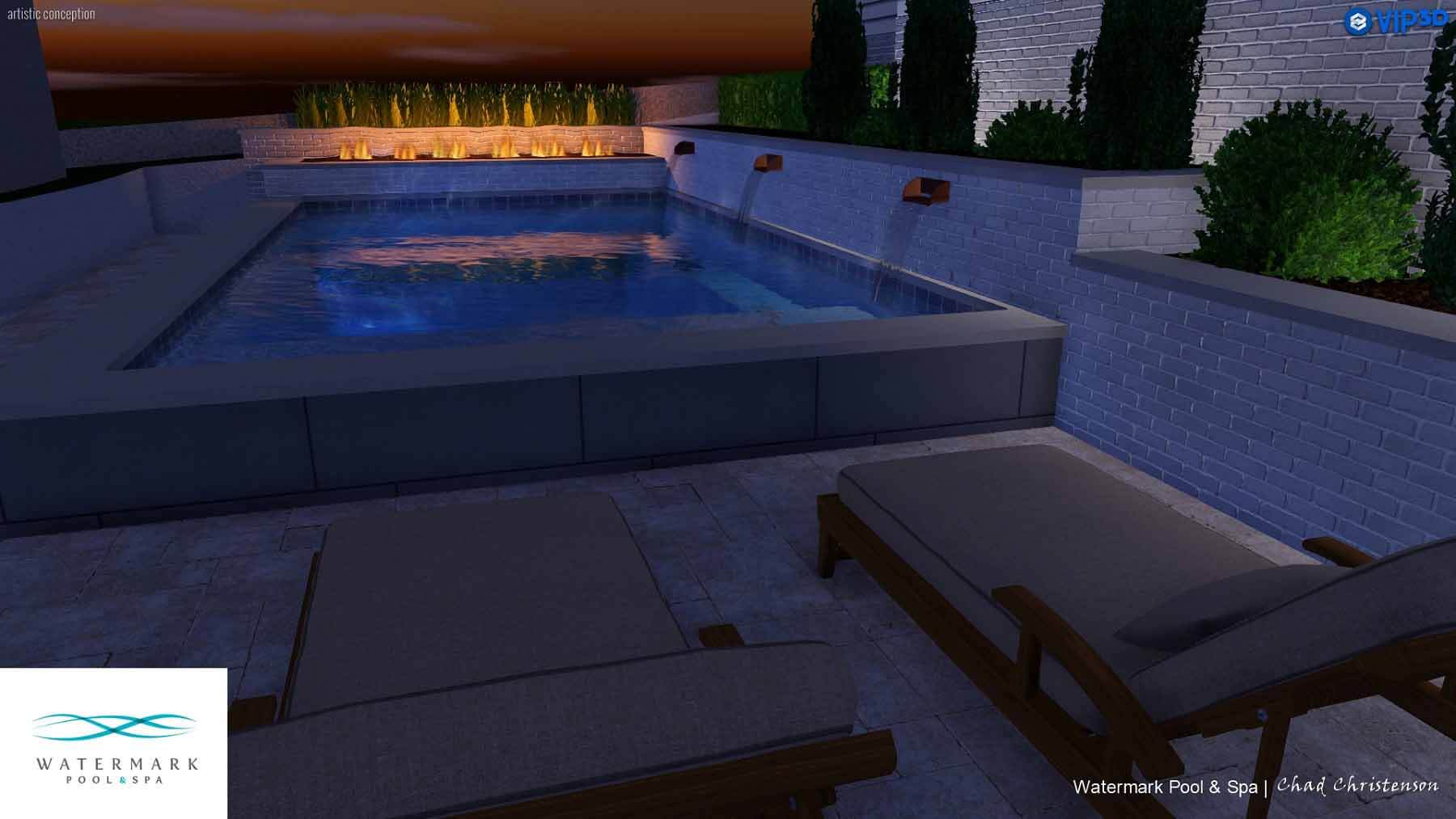 Rendering of pool at night at 2811 Belmont Boulevard
