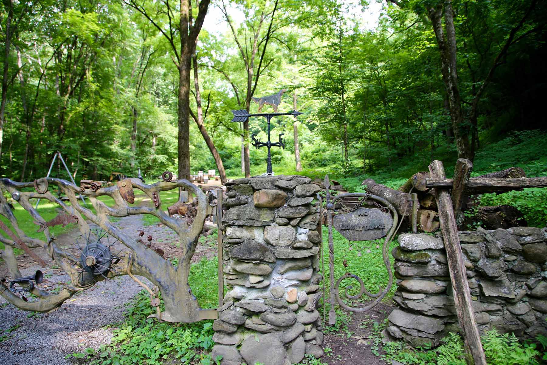 Rock wall and unique fence at Gatlinburg mill