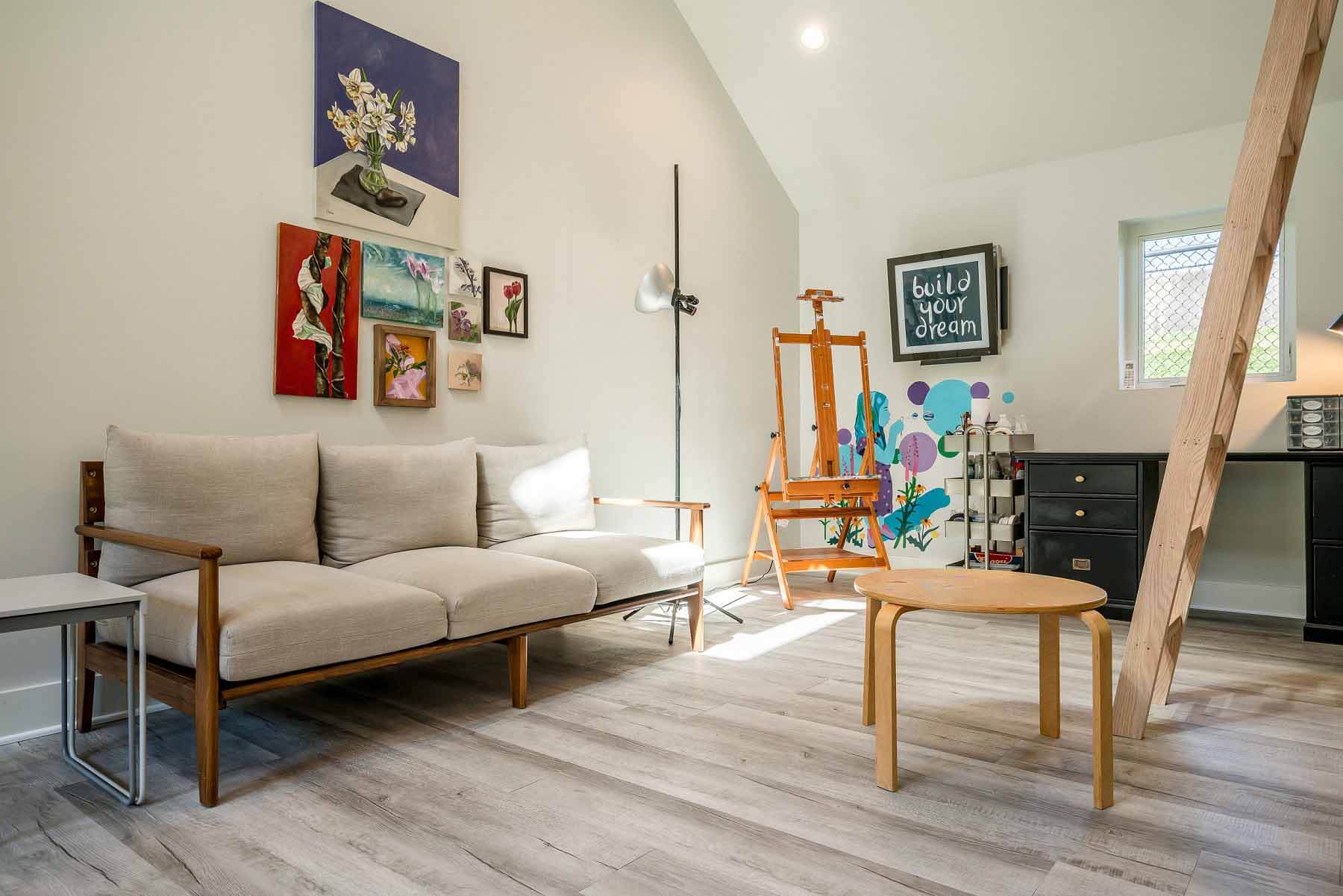 A garage transformed into an art studio