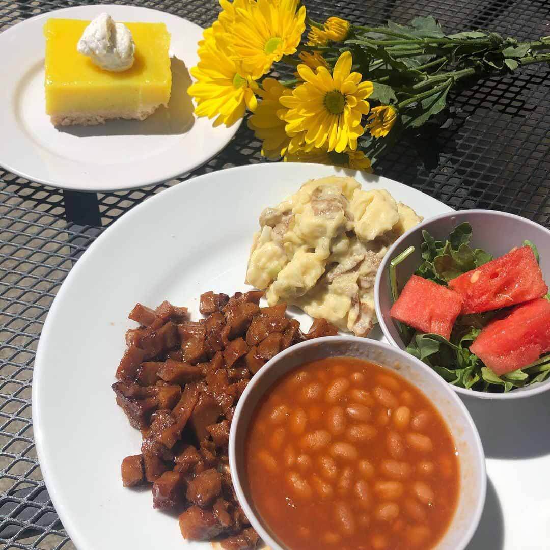 BBQ plate and lemon bar from Flora Kitchenette