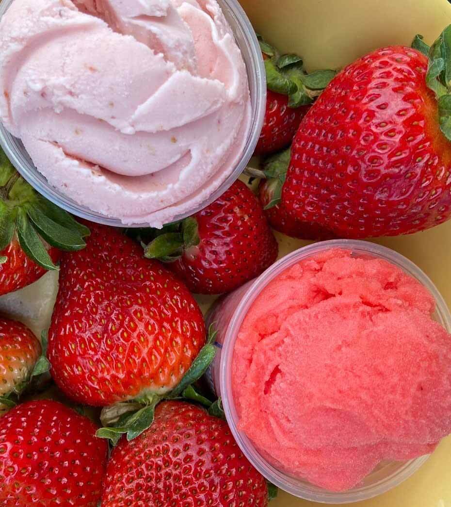 Premium strawberry ice cream and strawberry Italian water ice from Philly's Best Frozen Desserts, a new Louisville restaurant