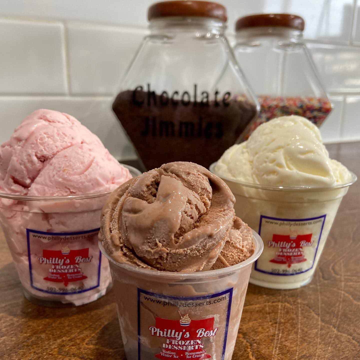 Strawberry, chocolate, and vanilla ice cream from Philly's Best Frozen Desserts