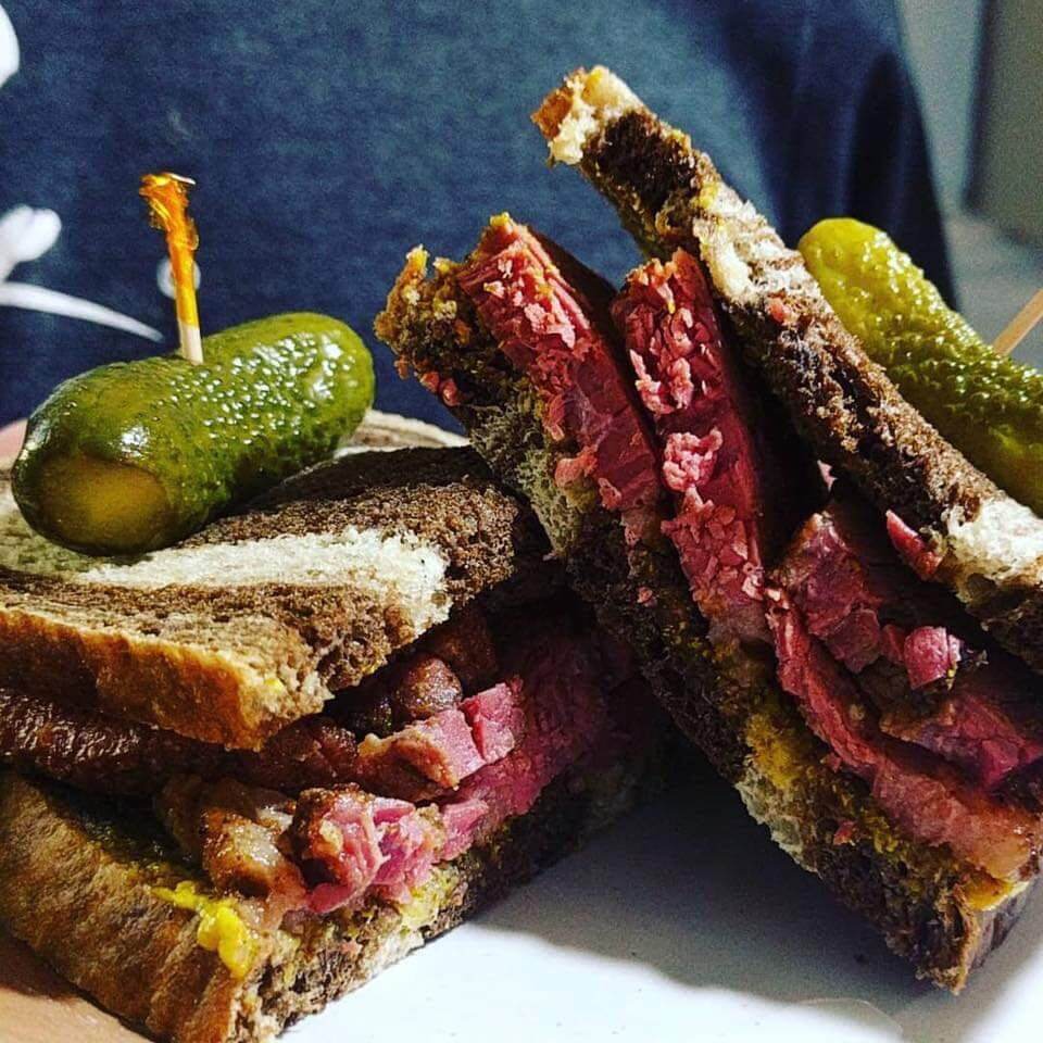 The made-in-house corned beef on marble rye is a best-seller at Zayde’s! Image: Marisa Baggett Corned beef on marble rye from Zayde’s at the J