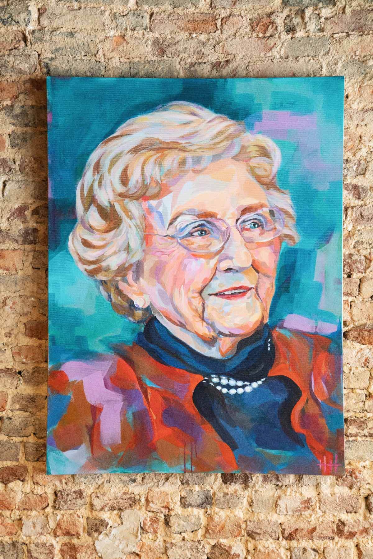 Chef Rob McDaniel's grandmother Helen still keeps watch over the kitchen thanks to this prominent portrait. Image: Cary Norton Painting of Grandma Helen, who inspired new Birmingham restaurant
