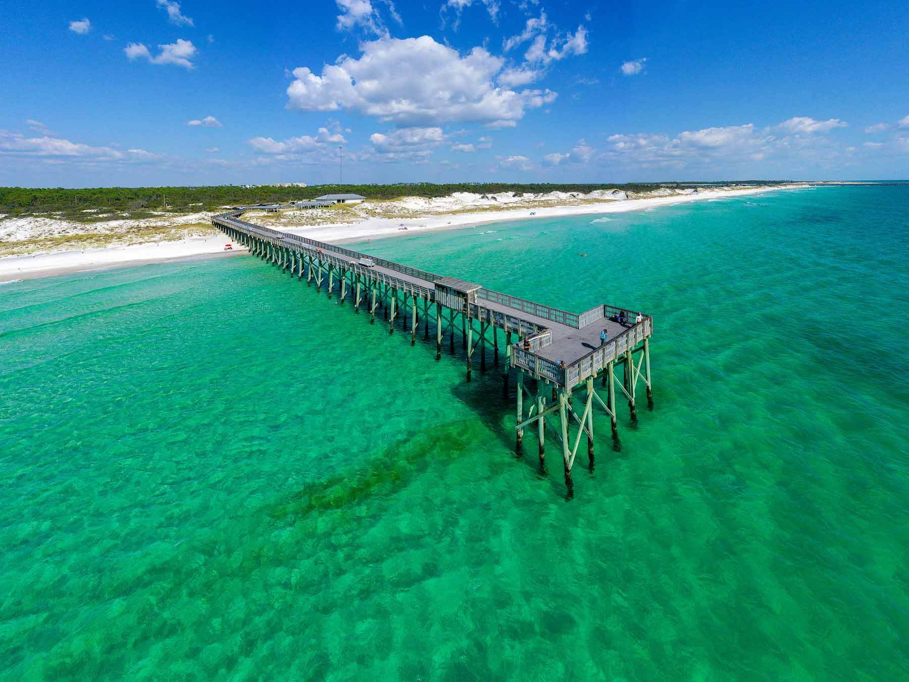 Aerial view of pier in ocean