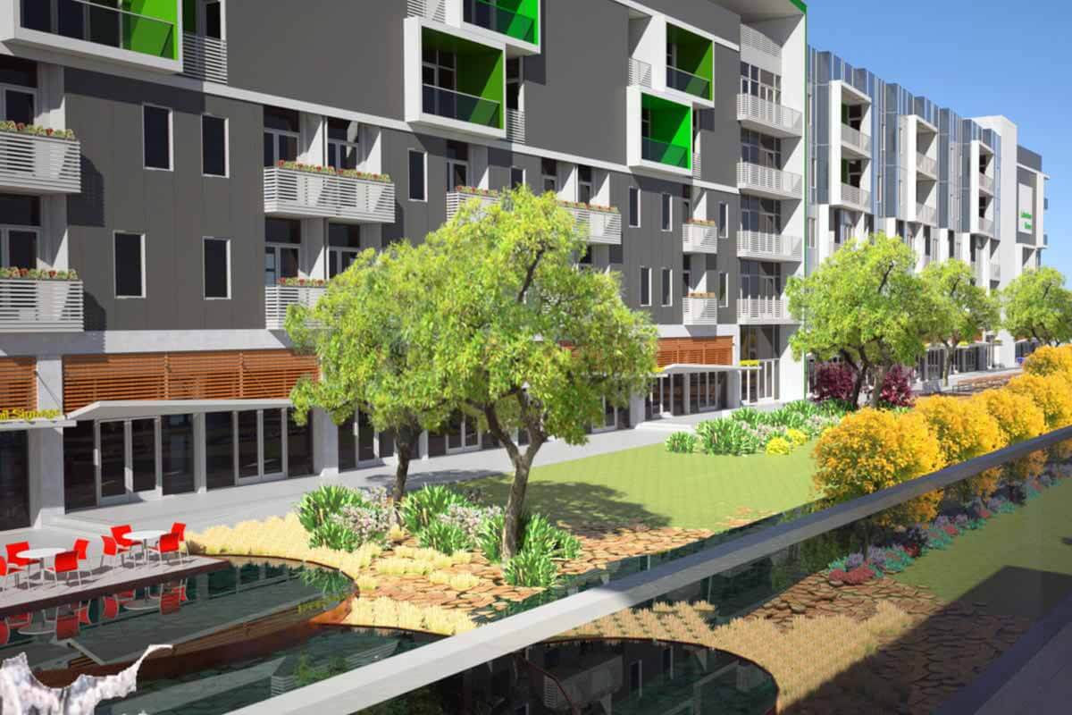 This rendering showcases the vibrant aesthetic planned for Lakeview Green. Rendering: CCR Architecture & Interiors Rendering of Lakeview Green
