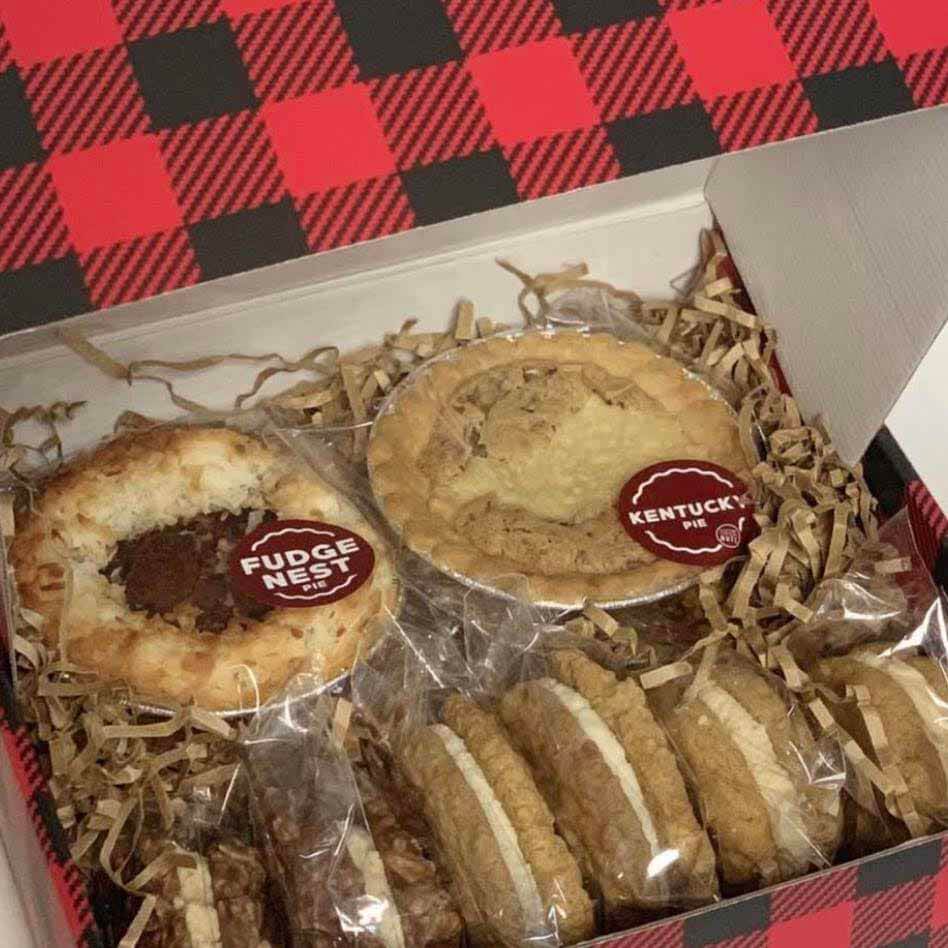 Pies and cookie sandwiches in gift box