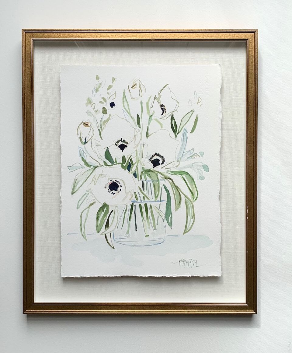 Framed watercolor floral painting