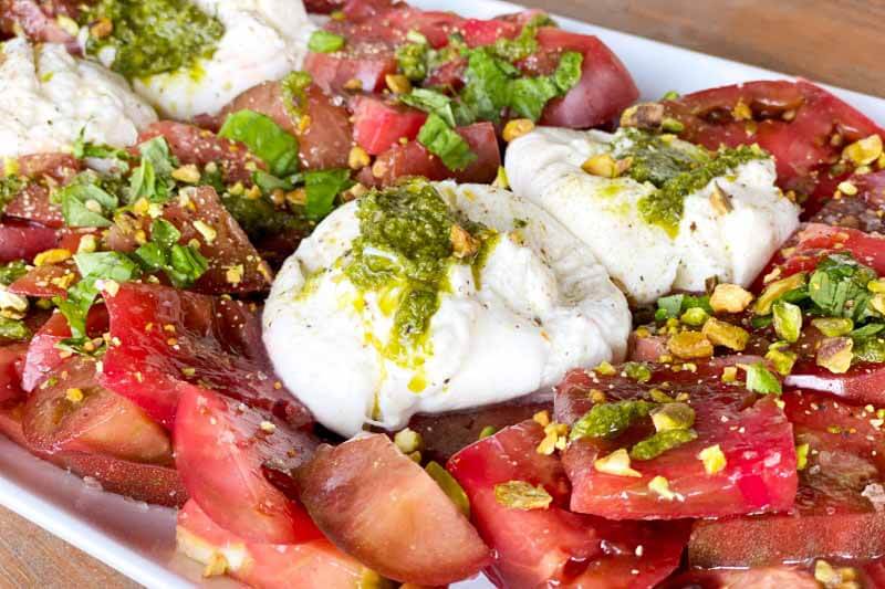 Recipe: Summer Tomatoes with Burrata Cheese + Pesto