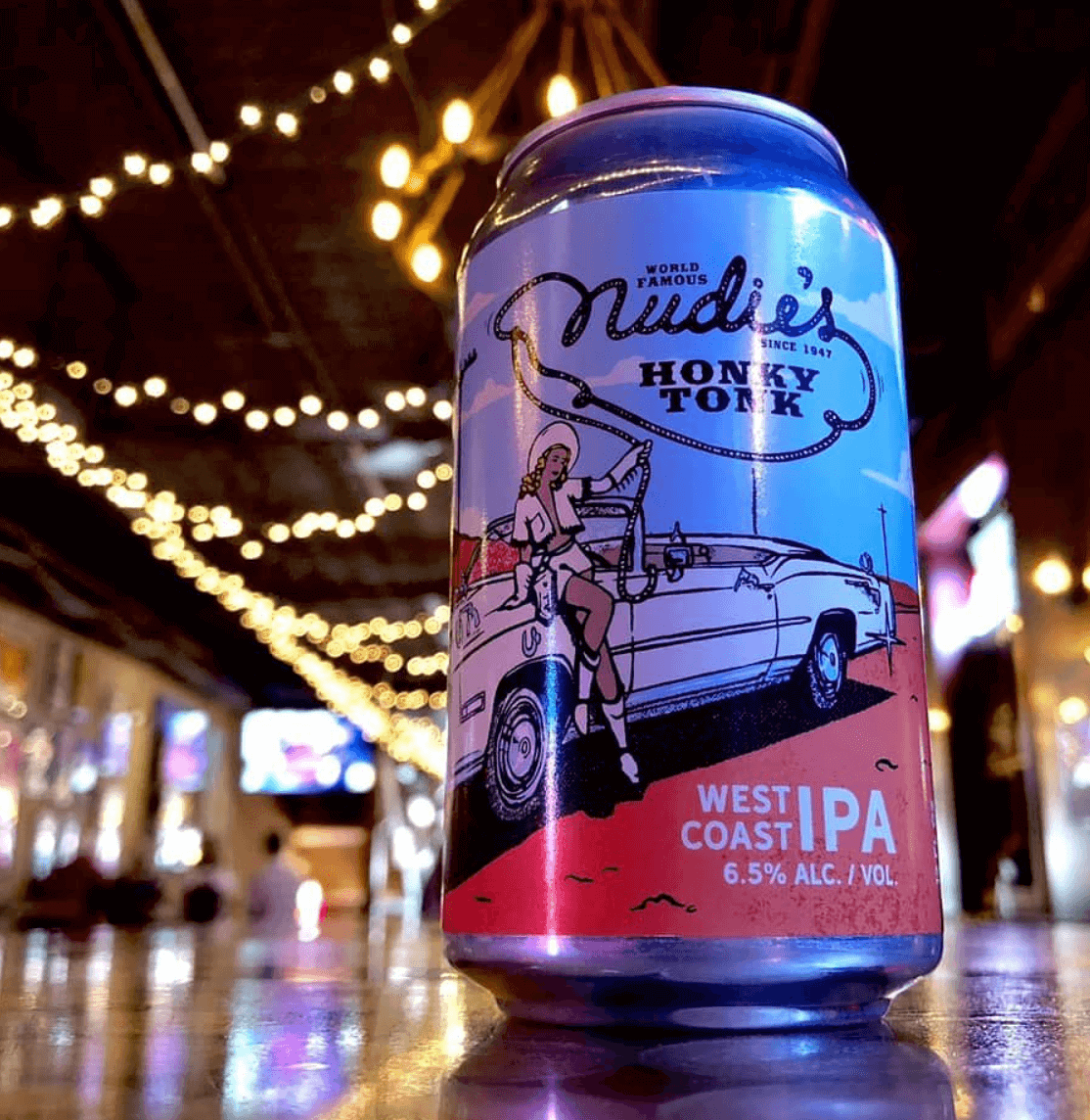 Can of West Coast IPA from Nudie's Honky Tonk