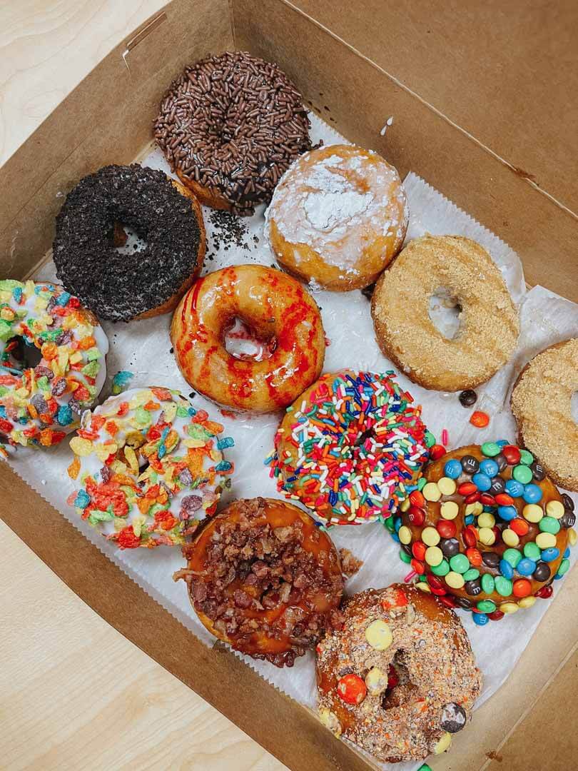 A box of unique donuts from The Donut Express in Bradenton, FL