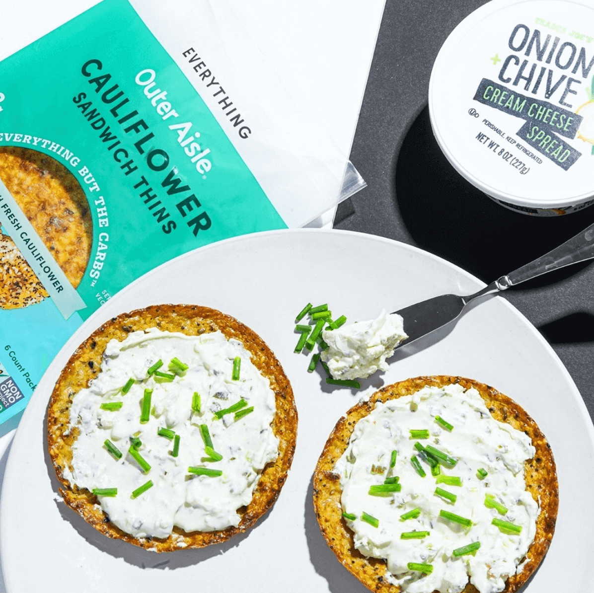 Cauliflower Sandwich Thins with Onion Chive Cream Cheese from Outer Aisle