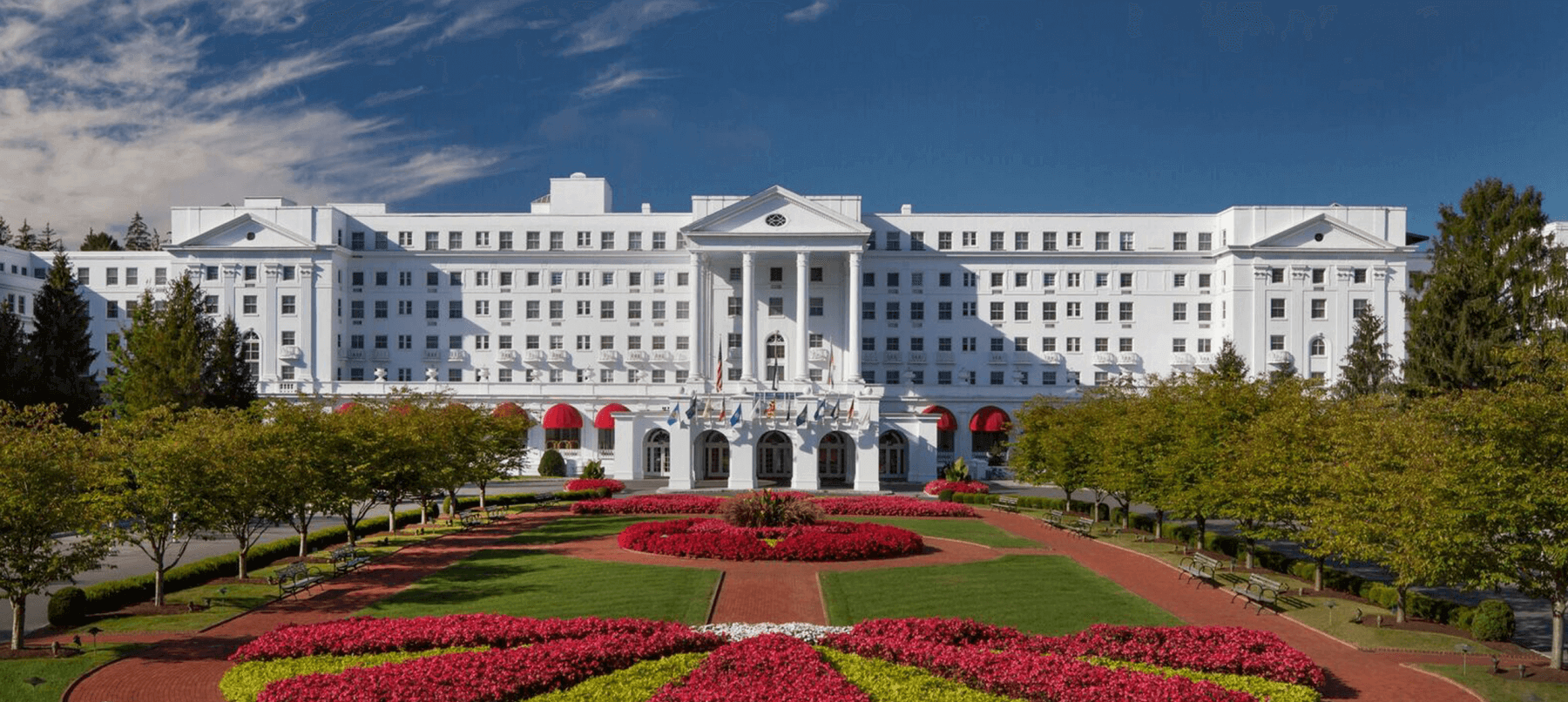Exterior of The Greenbrier, an iconic Southern hotel