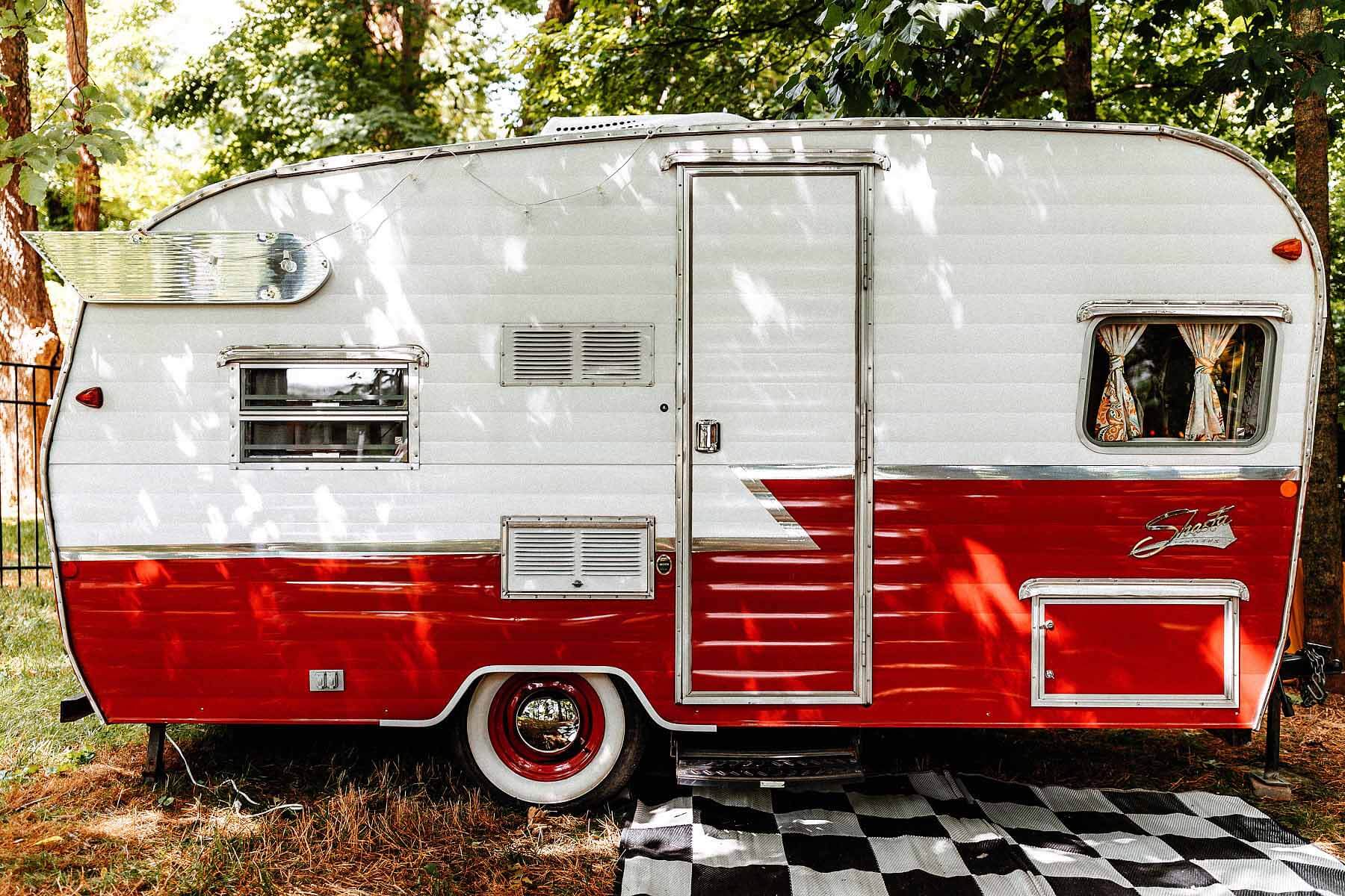 Red and white camper from The Flying Ham