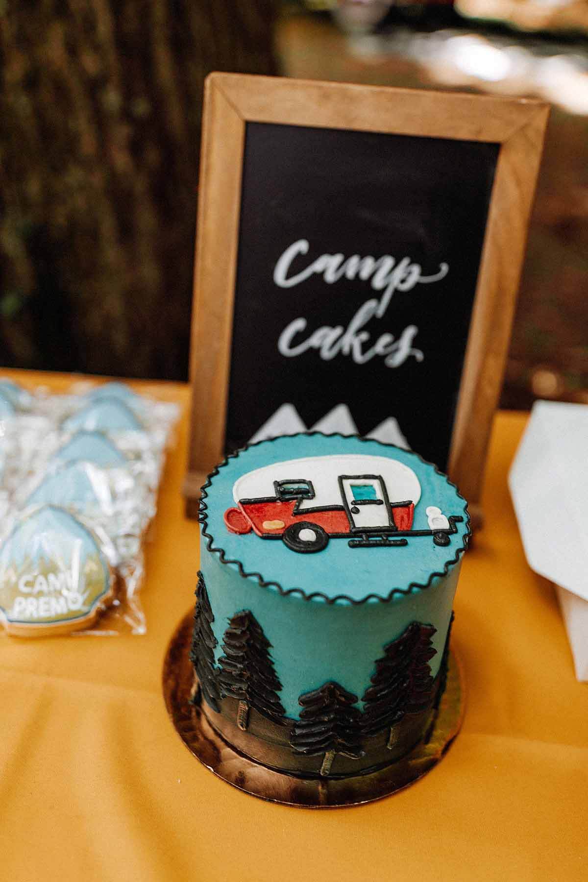 "Camp Cakes" sign with Remy's smash cake