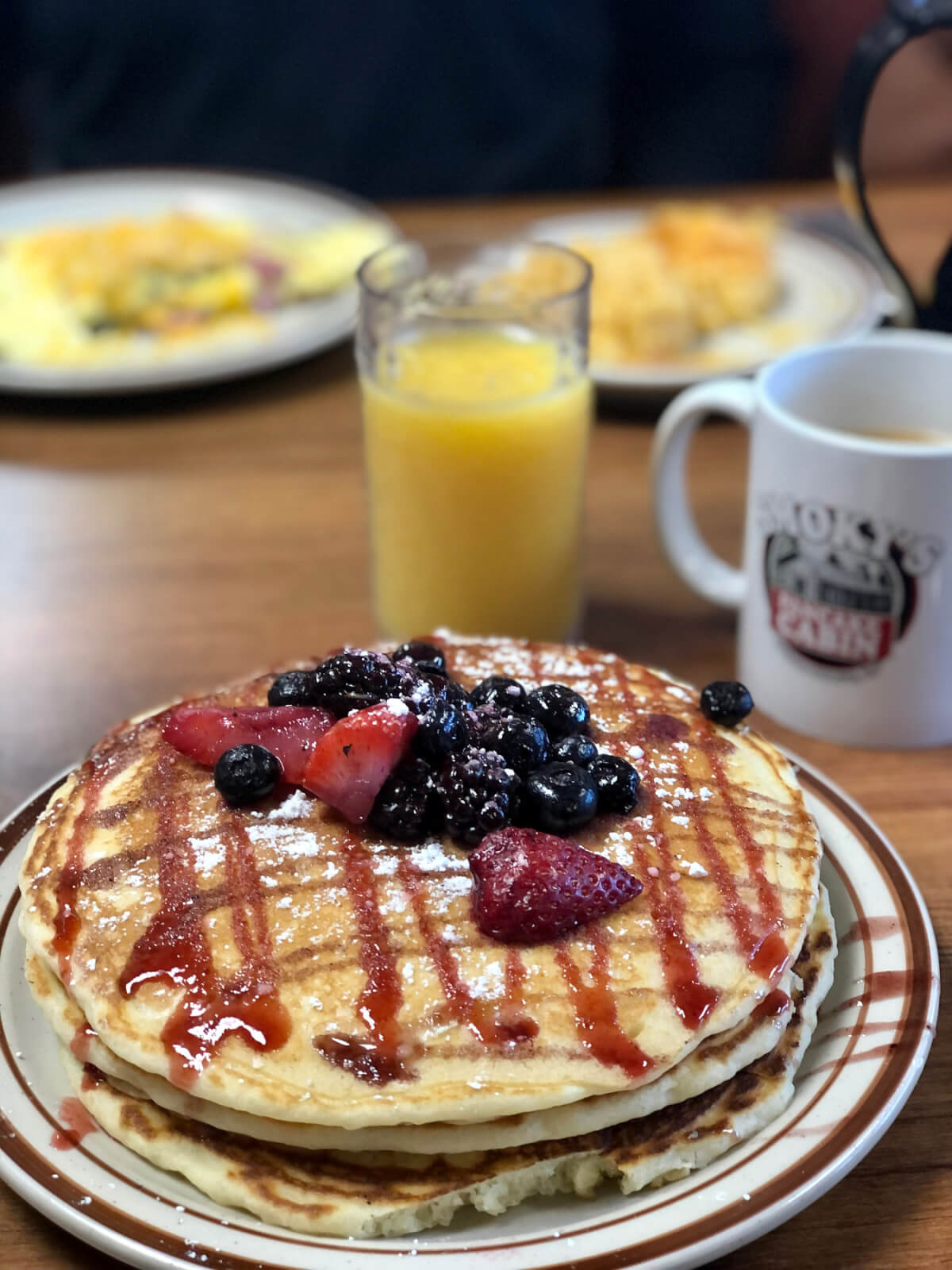 Stack of pancakes from Smoky's Pancake Cabin in Pigeon Forge, TN 