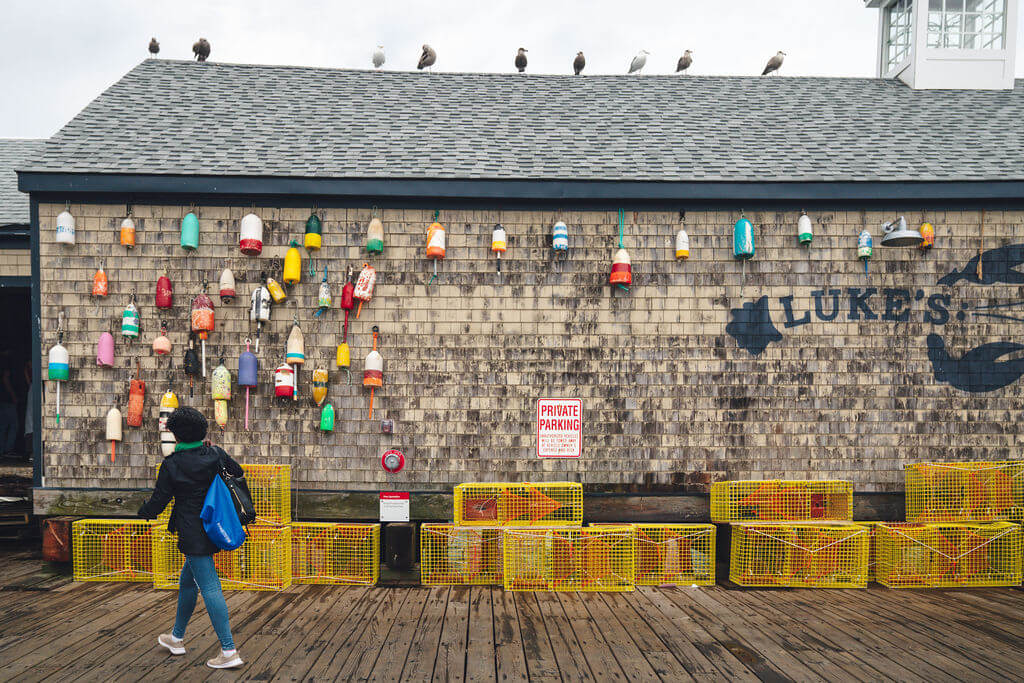 Lobster crates on Portland, Maine, dock