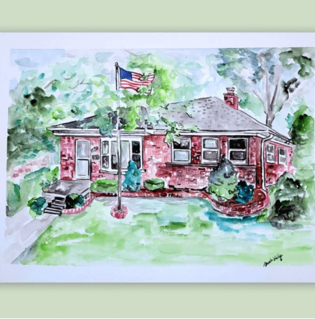 Boutique Portrait de maison aquarelle personnalisé Art de Sarah Lady