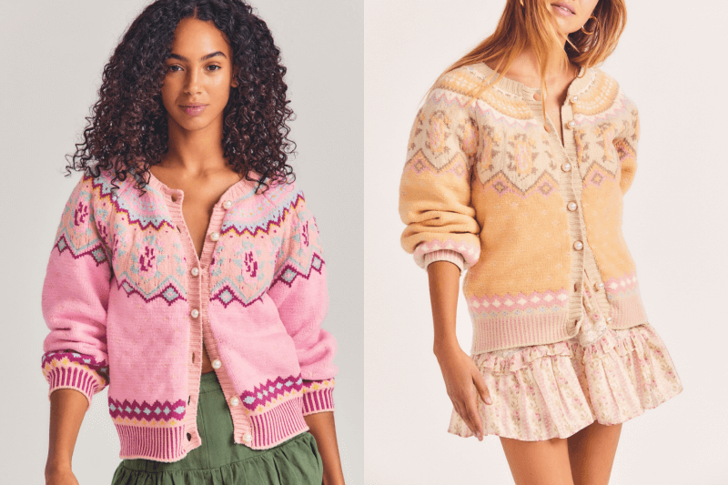 Fair Isle patterned cardigans from LoveShackFancy, a fall fashion trend