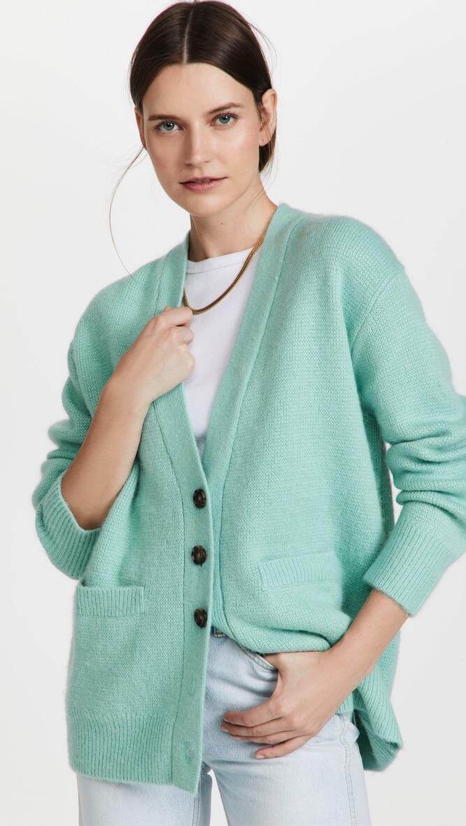 Mint cardigan from RE/DONE, a fall fashion trend