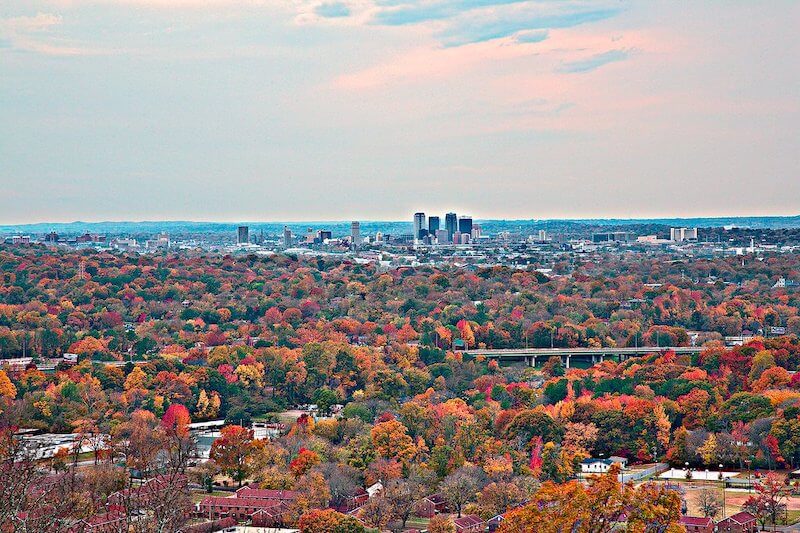 Downtown Birmingham skyline in the fall