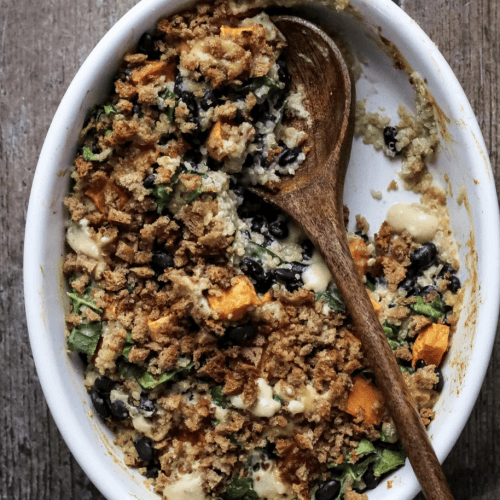 SB Recipes Sweet Potato Casserole Black Beans Kale Quinoa Happy Kitchen.Rocks