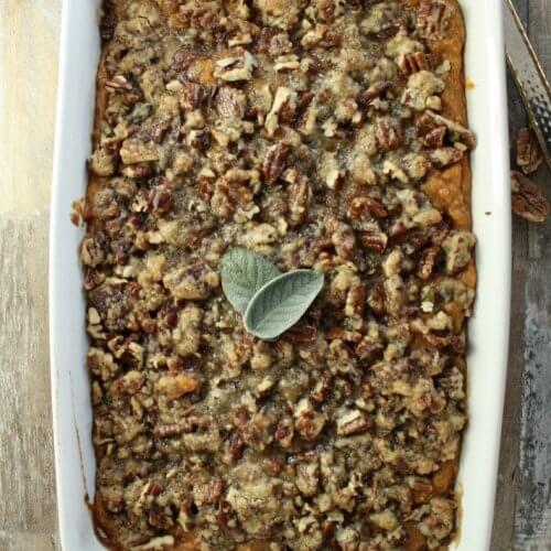 SB Recipes sweet potato casserole with brown sugar bacon pecan topping Butternut and Sage