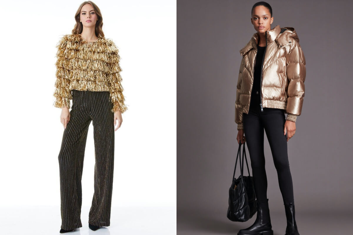 Metallic shirt and jacket showing revenge dressing trend