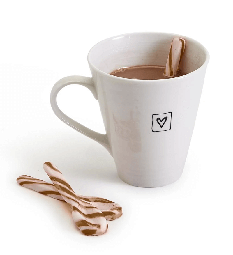 mug of hot chocolate and chocolate spoon