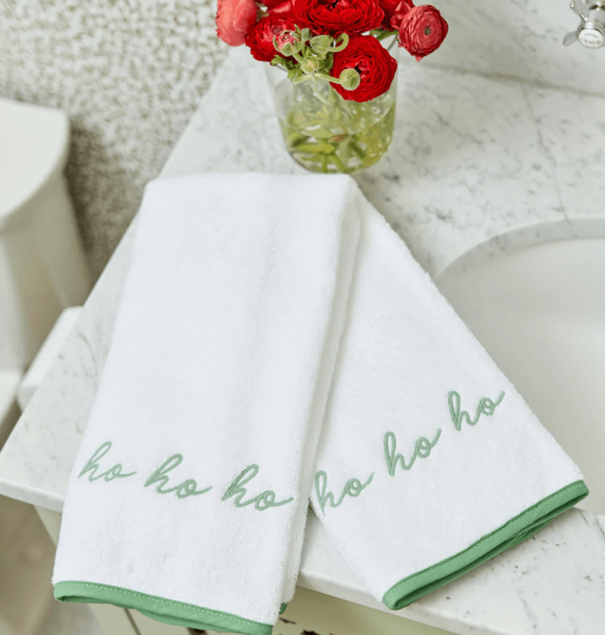 ho ho ho green piped bath towels