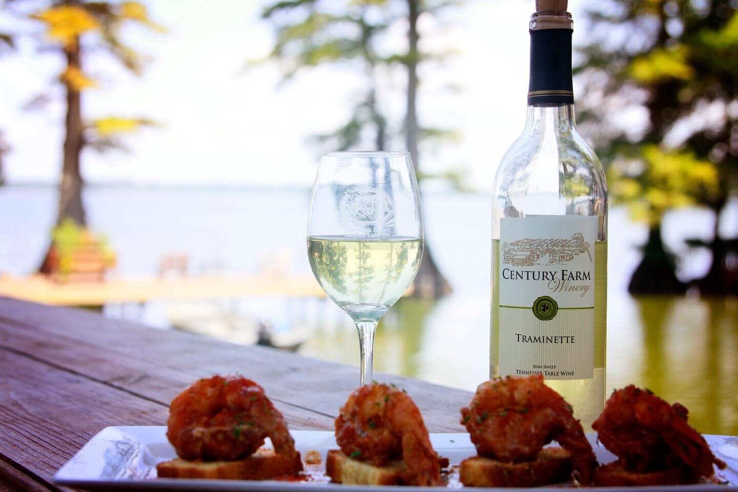 The stuffed shrimp appetizer at Blue Bank Resort, with wine pairing.